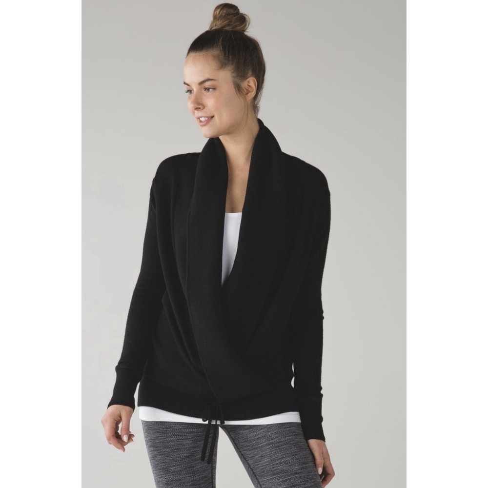 Lululemon Done Your Asana Black Merino Wool Drop Waist Sweater Womens 8